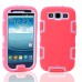 Samsung Galaxy S3 - 3 Piece Hard Plastic Silicone Hybrid Drop Shock Proof Protective Phone Cover Case - Pink White